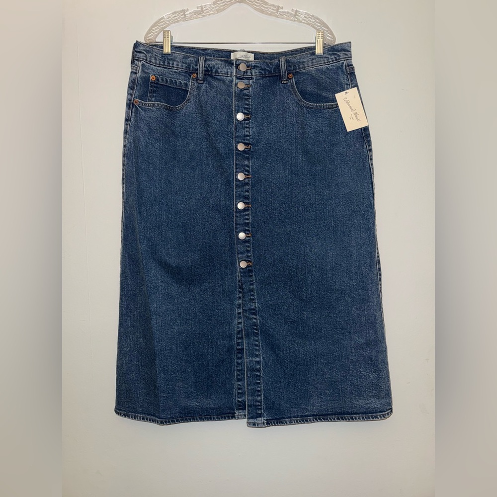 NWT UNIVERSAL THREAD women’s A-Line Maxi Denim Skirt Medium Wash High Rise sz 16 - Picture 2 of 7